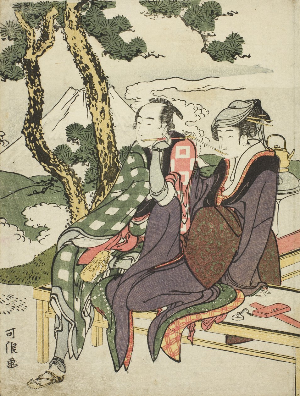 Evening Glow for Date no Yosaku e Seki no Koman, da série sem título conhecida como Oito vistas de amantes trágicos de Katsushika Hokusai