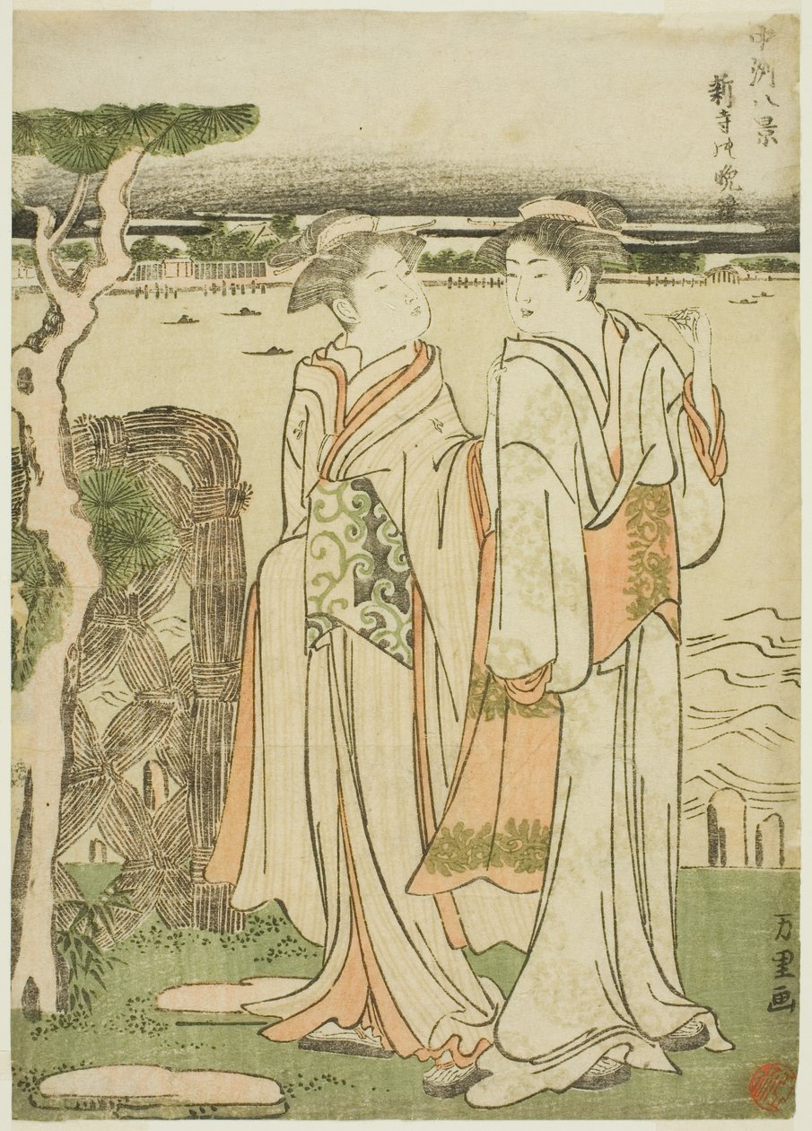 Sino da noite no Templo Mii de Katsushika Hokusai