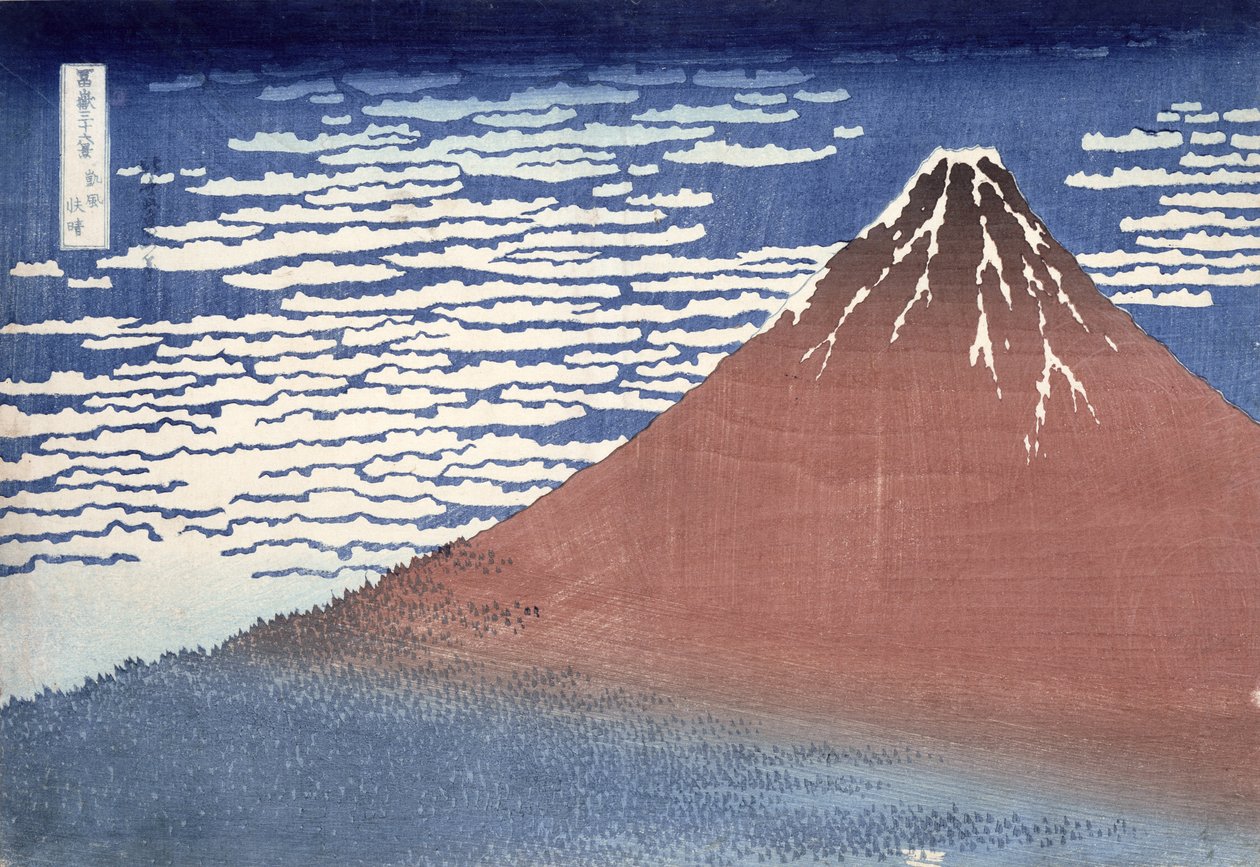 Bom tempo com vento sul, de &39;Fugaku sanjurokkei&39; (Trinta e seis vistas do Monte Fuji) c.1831 (impressão xilogravura colorida) de Katsushika Hokusai