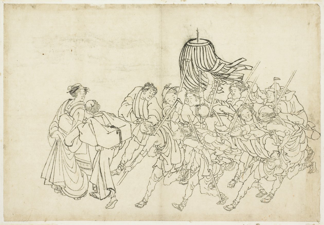 Bombeiros marchando para seu festival, 1615-1868 (tinta no papel) de Katsushika Hokusai