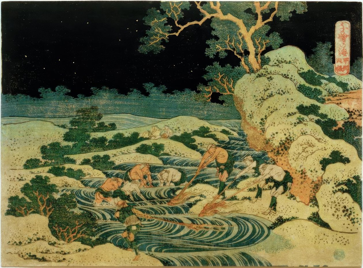 Pesca com tochas na província de Kai de Katsushika Hokusai