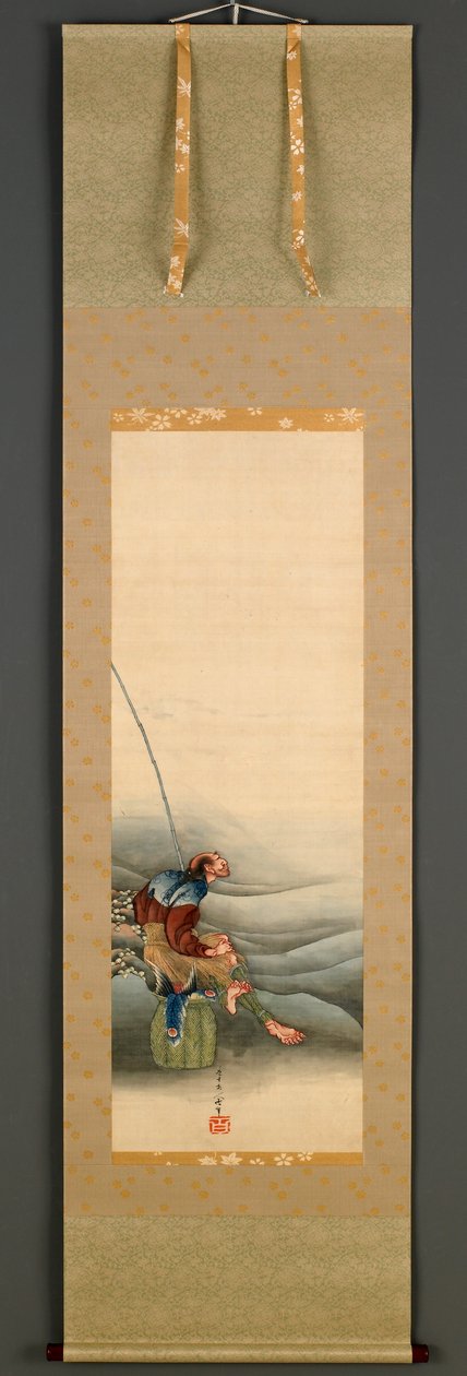Pescador, Período Edo, 1849 (tinta e cor de seda) de Katsushika Hokusai