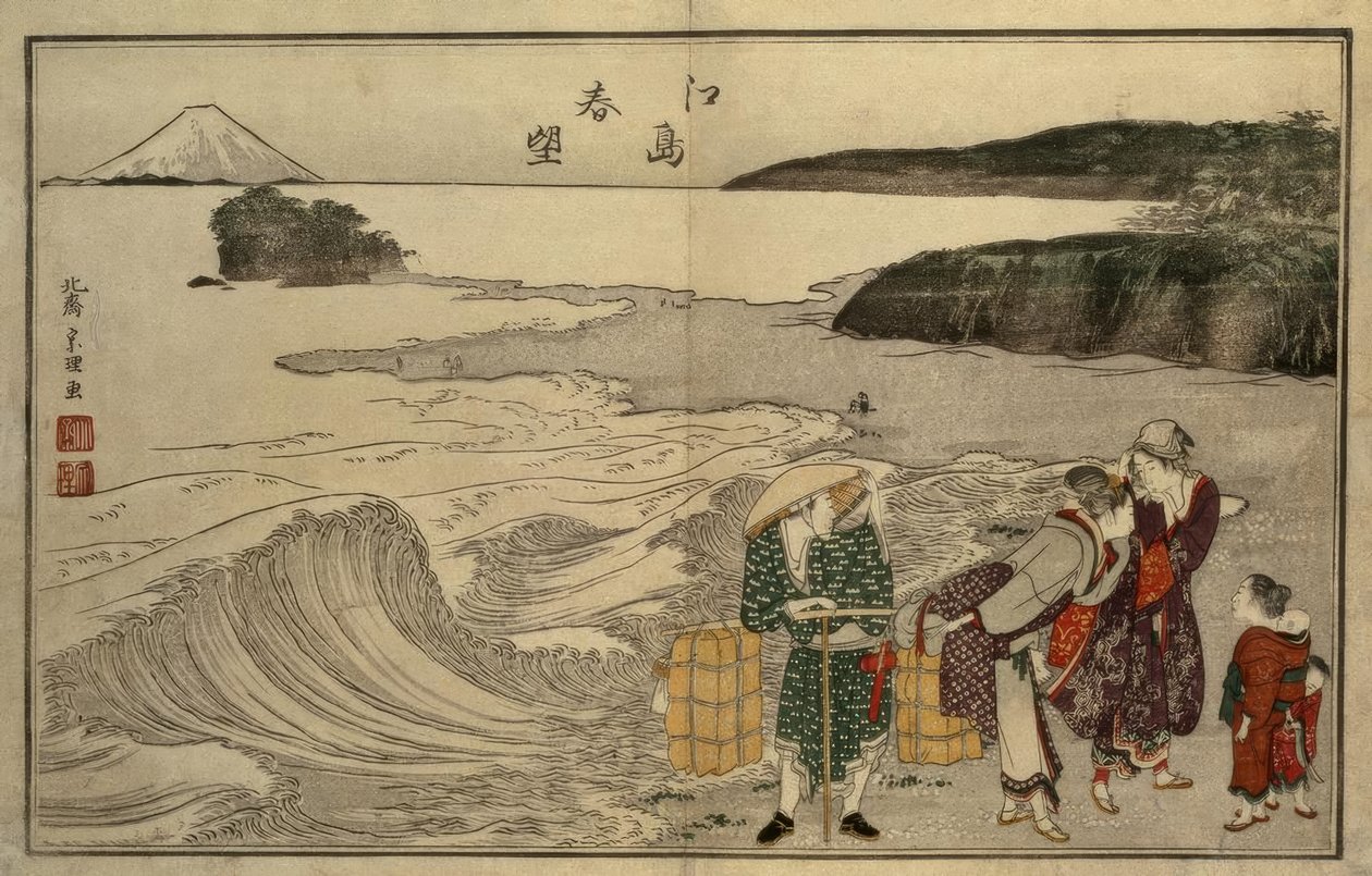 Mulheres na praia de Enoshima de Katsushika Hokusai