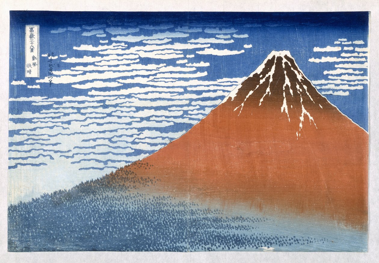 Fuji, montanhas em tempo claro, 1831, da série &39;36 vistas do Monte. Fuji &39;Hokusai, Katsushika (1760-1849) (impressão de bloco de madeira colorida de mão) de Katsushika Hokusai