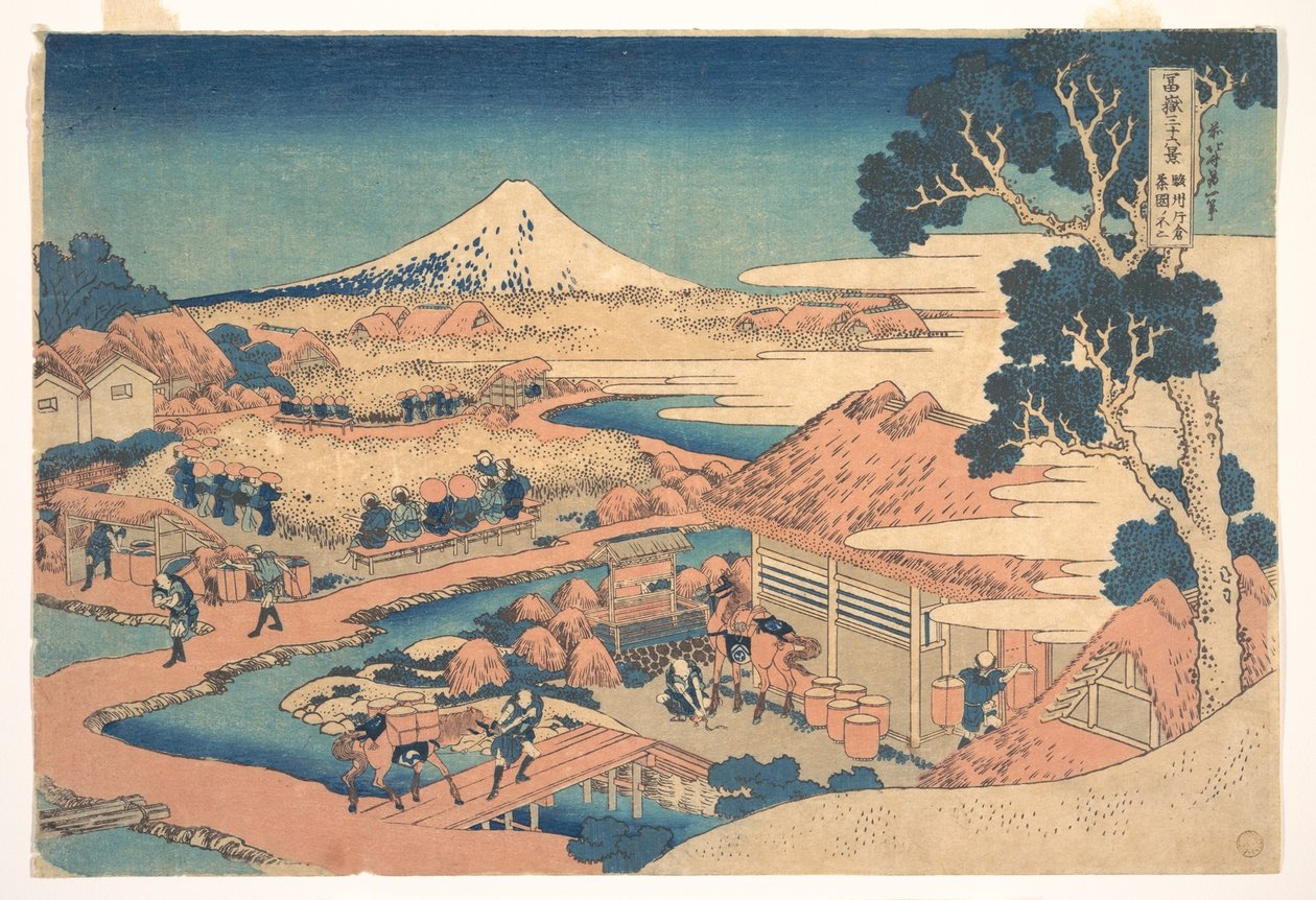 O Monte Fuji visto dos campos de chá de Katakura, em Suruga (Sunshū Katakura chaen no Fuji), da série «Trinta e seis vistas do Monte Fuji» (Fugaku sanjūrokkei) de Katsushika Hokusai