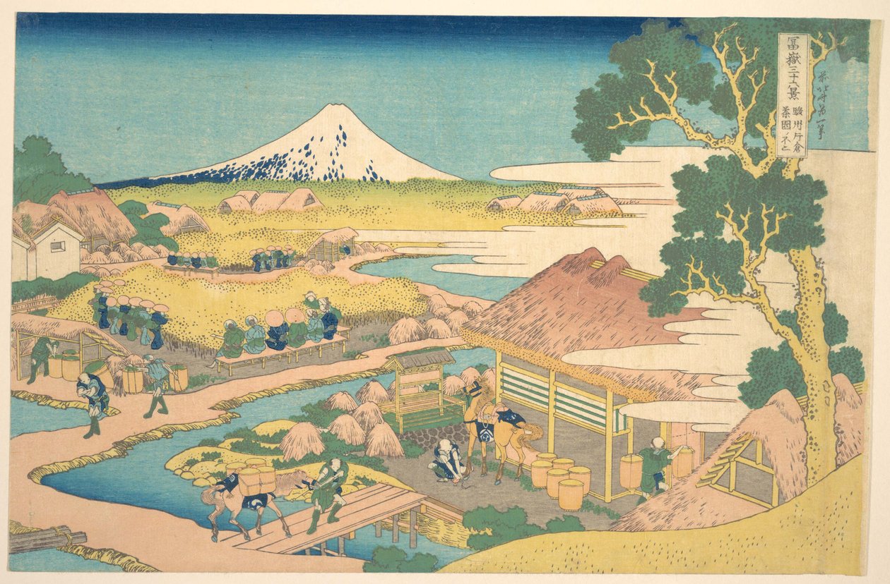 O Monte Fuji visto dos campos de chá de Katakura, em Suruga (Sunshū Katakura chaen no Fuji), da série «Trinta e seis vistas do Monte Fuji» (Fugaku sanjūrokkei) de Katsushika Hokusai