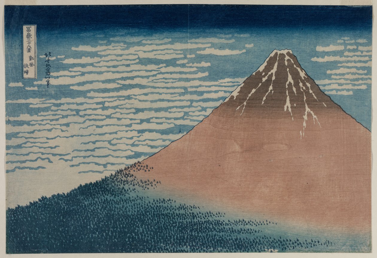 Fuji em tempo claro da série trinta e seis vistas do Monte. Fuji, início dos anos 1830. de Katsushika Hokusai