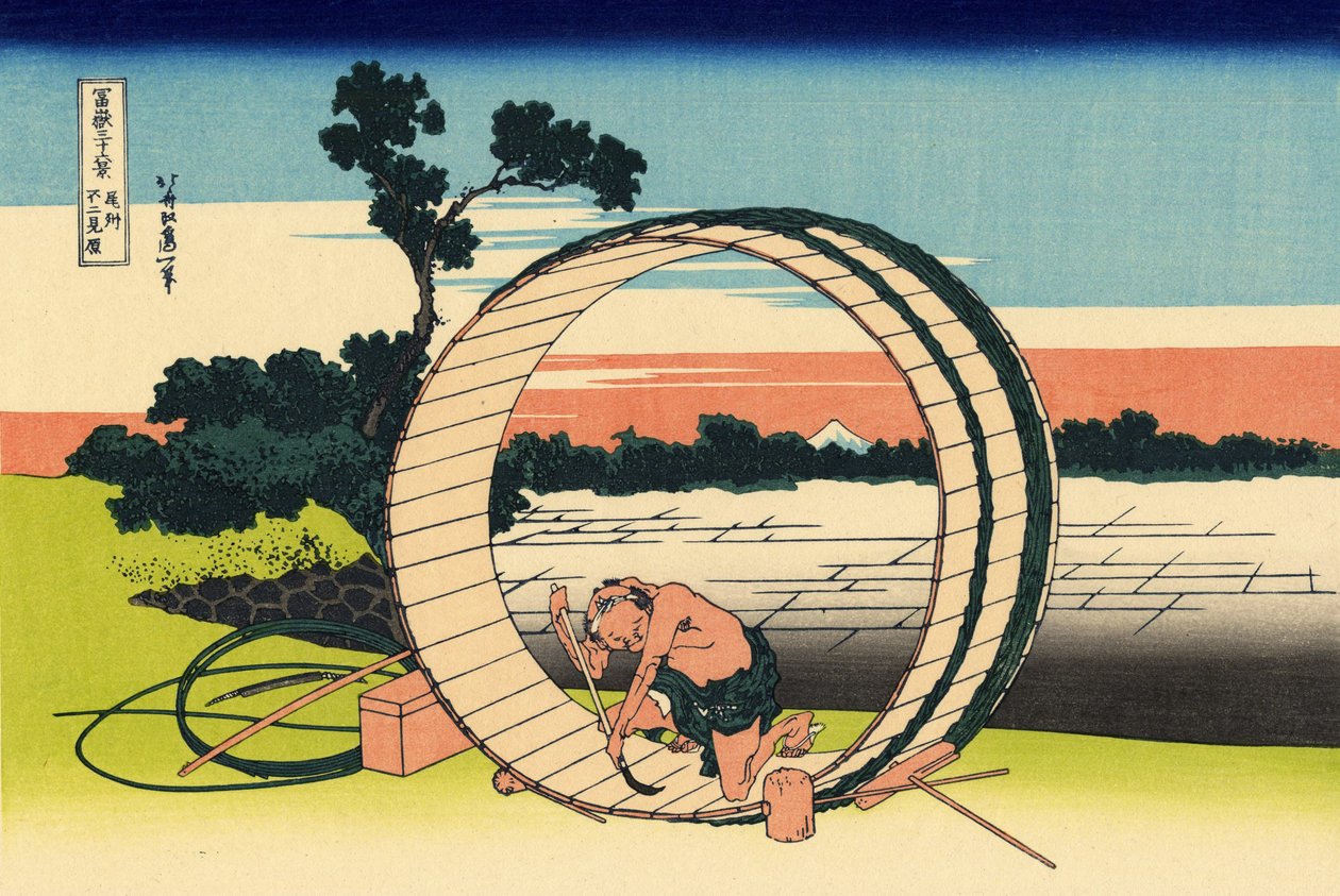 Fujimi Fuji campo de vista na província de Owari, c.1830 (impressão em bloco de madeira) de Katsushika Hokusai