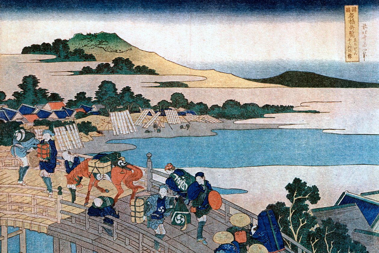 Ponte de Fukui, província de Echizen, c1785-1849. de Katsushika Hokusai