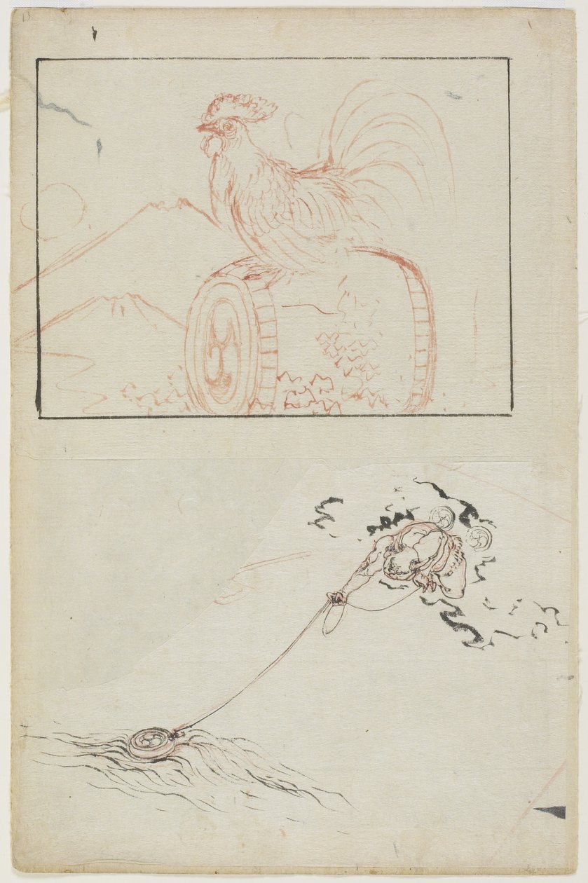 Deus do trovão e seu tambor de Katsushika Hokusai