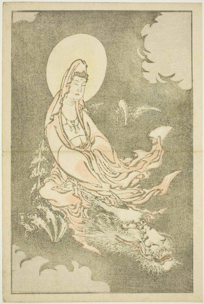 Deusa montando um dragão, do livro ilustrado de pinturas realistas de Hokusai (Hokusai shashin gafu) de Katsushika Hokusai