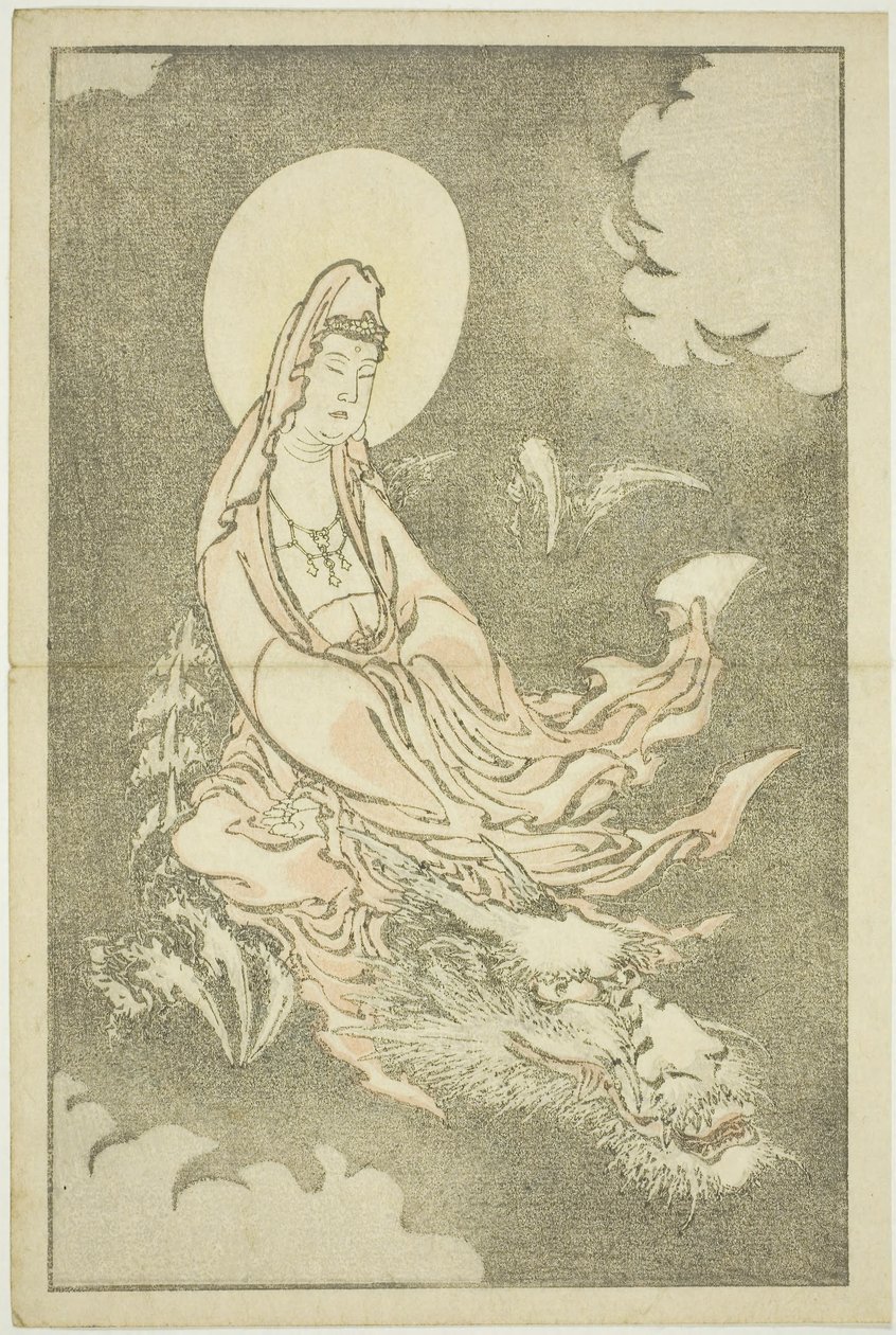 Goddess Riding a Dragon, de The Picture Book of Realistic Paintings of Hokusai (Hokusai shashin gafu), c.1814 (xilogravura a cores (folha de álbum)) de Katsushika Hokusai