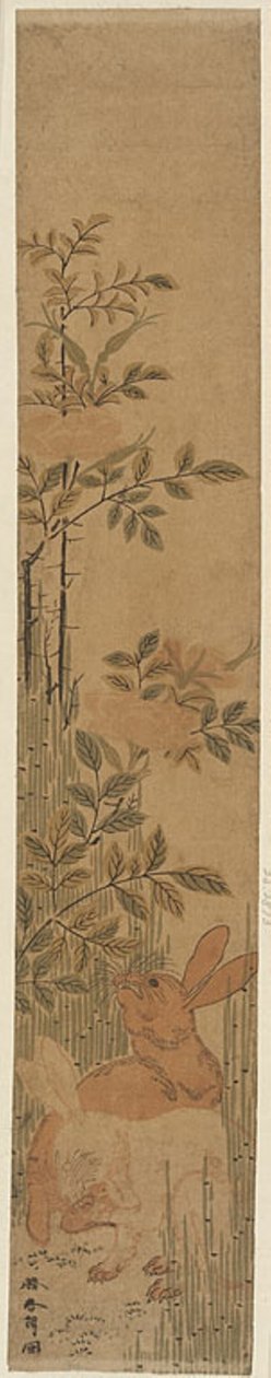 Lebres e rosas de Katsushika Hokusai