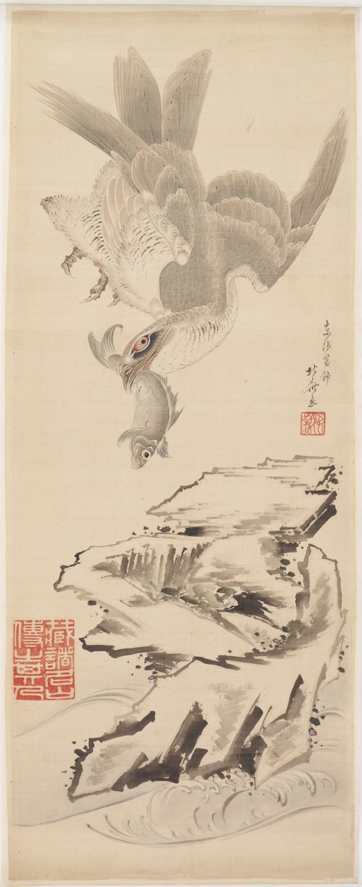 Falcão e peixe, final do século XVIII e início do século XIX. de Katsushika Hokusai