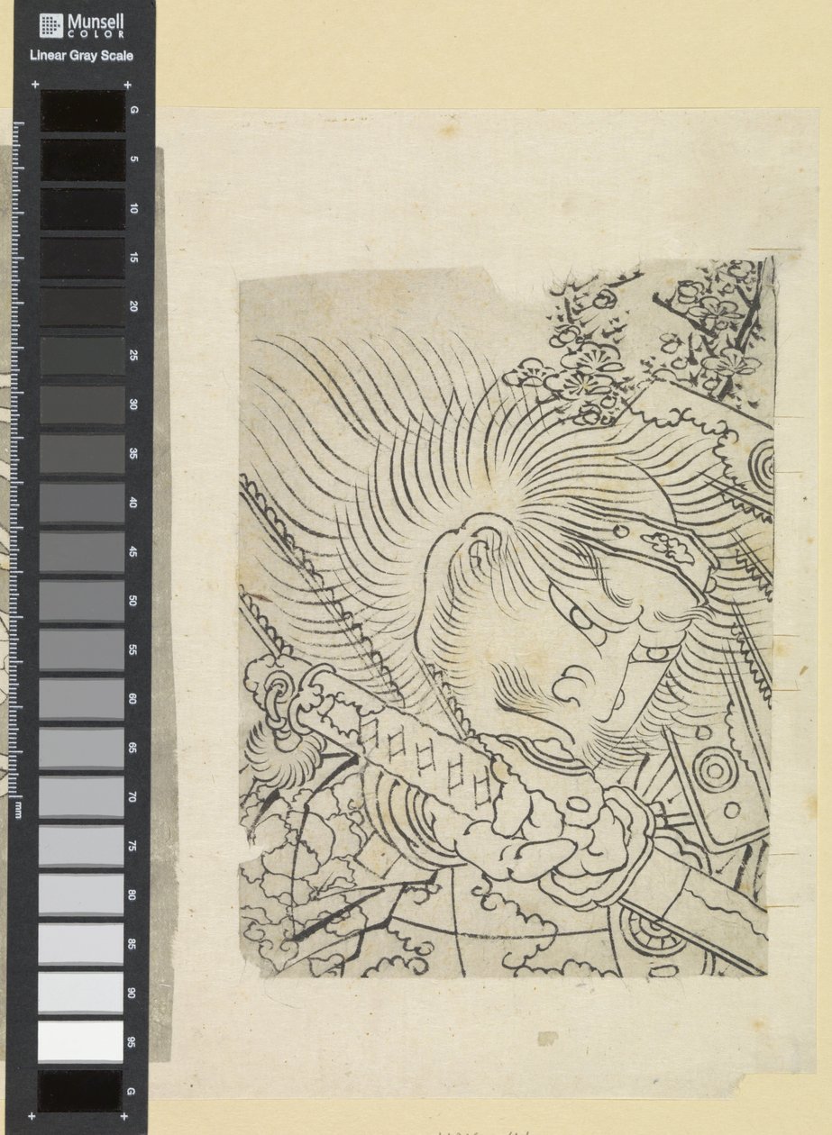 Cabeça de um samurai sob flor de cerejeira de Katsushika Hokusai