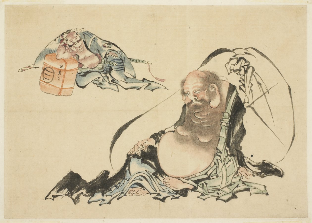 Hotei e Asahina Saburo Reclinados (dois esboços) de Katsushika Hokusai