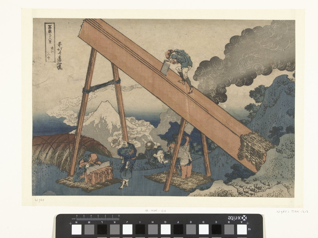 Nas montanhas da província de Totomi
Totomi sanchu (título sobre o objecto)
36 vistas do Monte Fuji (título da série)
Fugaku sanjurokkei (título da série sobre o objecto) de Katsushika Hokusai