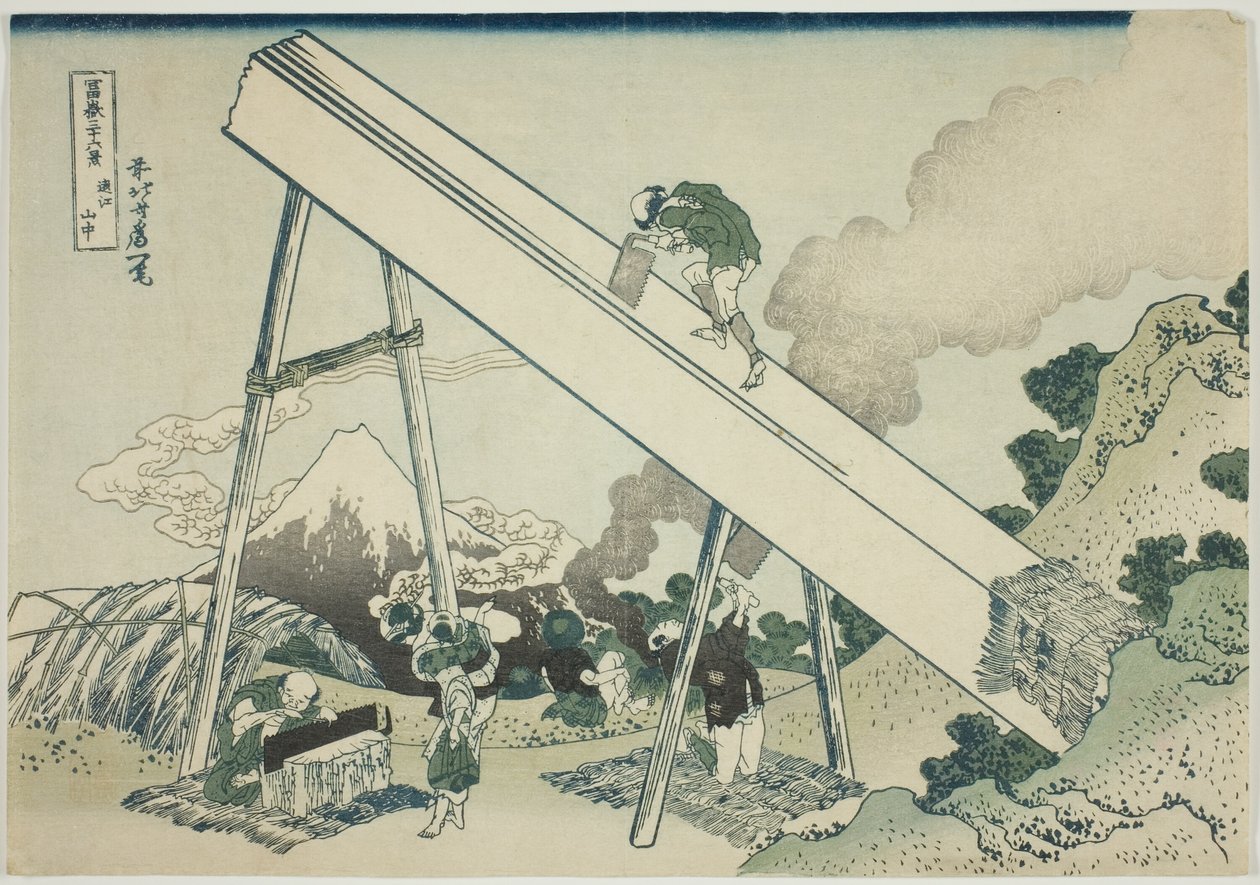 Nas Montanhas de Totomi (Totomi sanchu), da série "Trinta e seis vistas do Monte Fuji (Fugaku sanjurokkei)" de Katsushika Hokusai