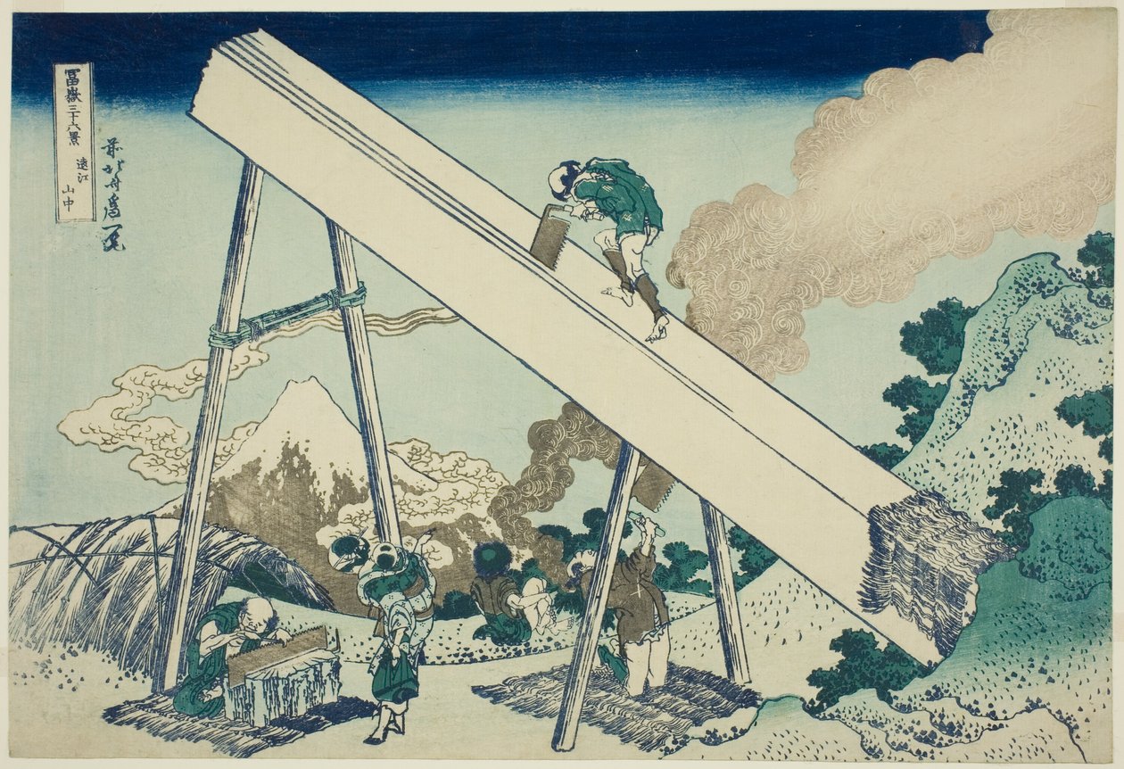 Nas montanhas da província de Totomi (Totomi sanchu), da série "Trinta e seis vistas do Monte Fuji (Fugaku sanjurokkei)" de Katsushika Hokusai