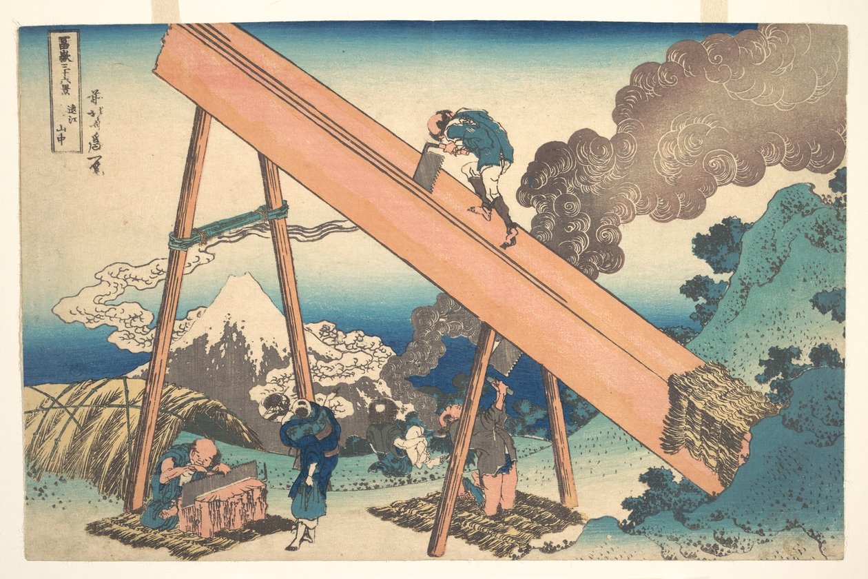 Nas montanhas da província de Tōtomi (Tōtomi sanchū), da série «Trinta e seis vistas do Monte Fuji» (Fugaku sanjūrokkei) de Katsushika Hokusai