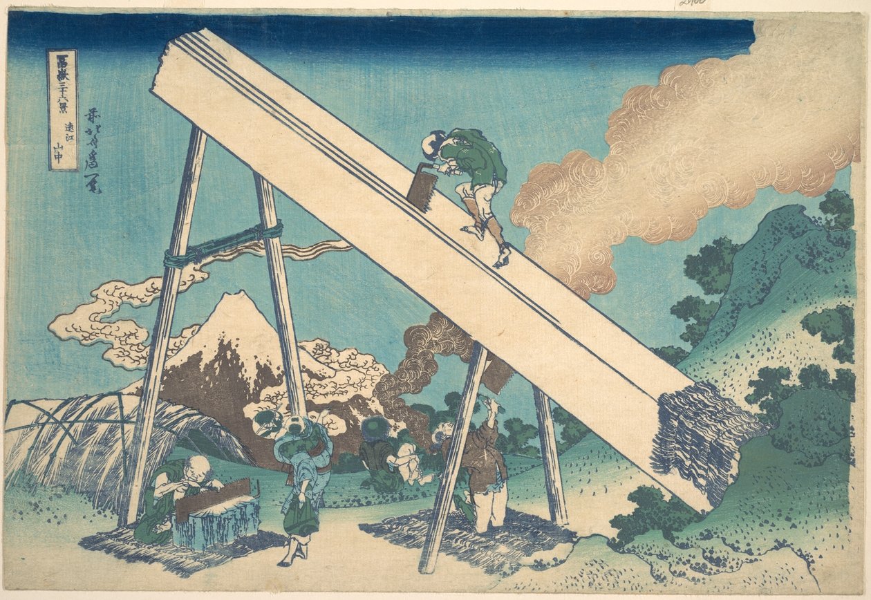 Nas montanhas da província de Tōtomi (Tōtomi sanchū), da série «Trinta e seis vistas do Monte Fuji» (Fugaku sanjūrokkei) de Katsushika Hokusai