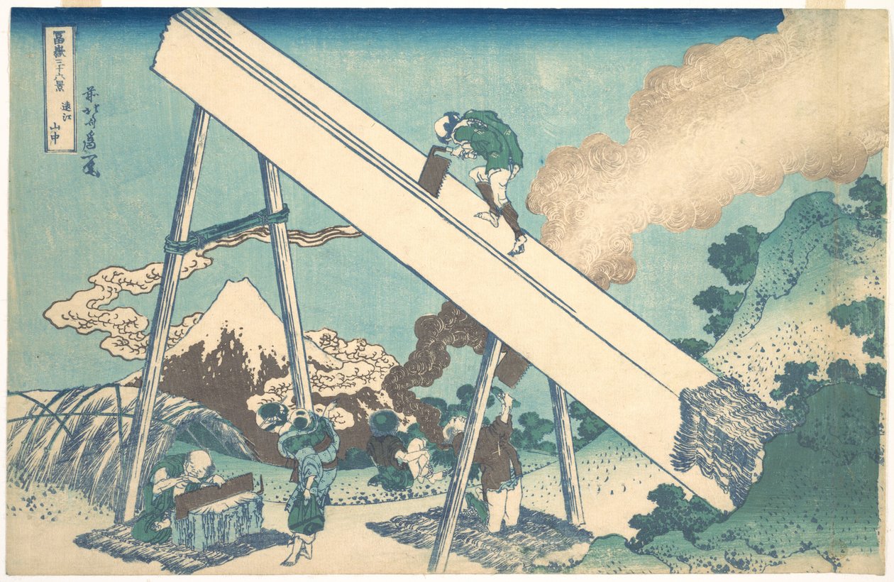 Nas montanhas da província de Tōtomi (Tōtomi sanchū), da série «Trinta e seis vistas do Monte Fuji» (Fugaku sanjūrokkei) de Katsushika Hokusai