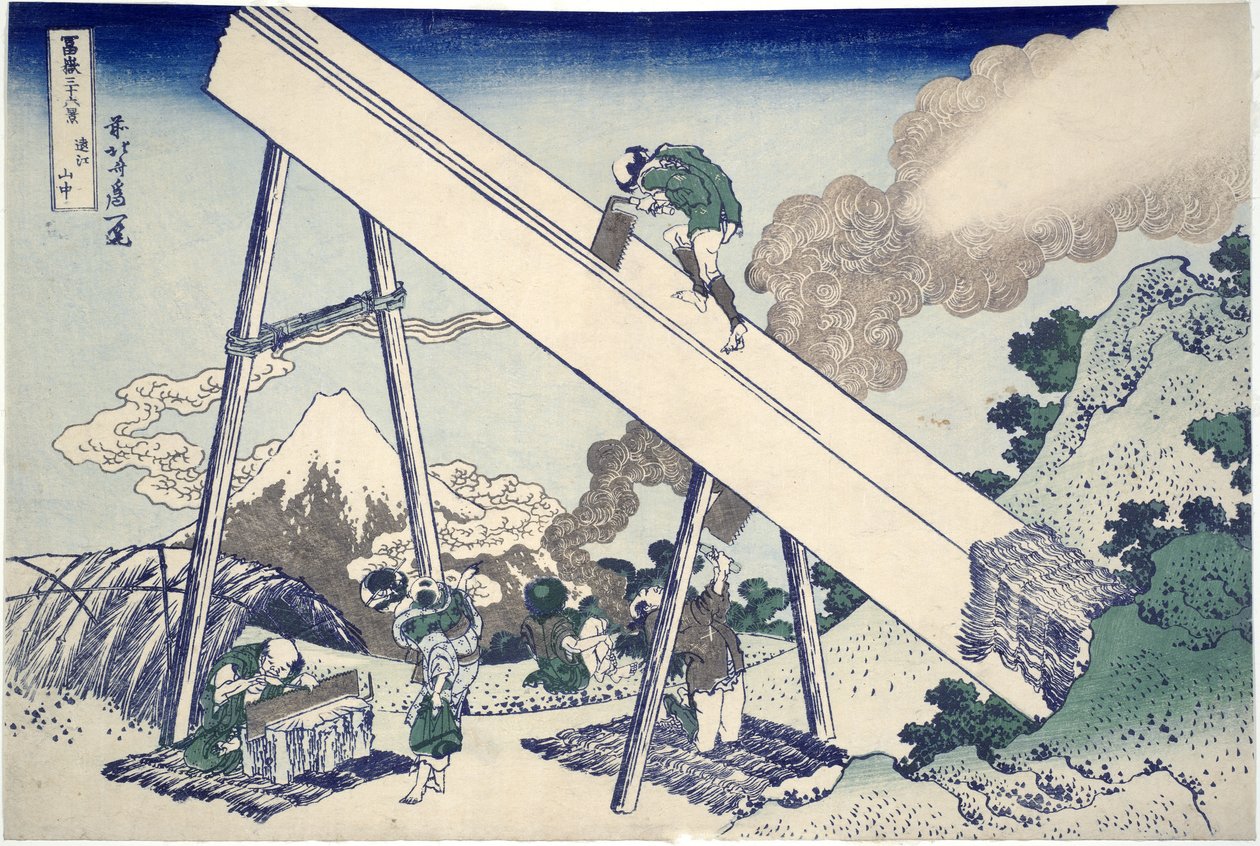 Nas Montanhas Totomi, da série 36 Vistas do Monte. Fuji, pub. 1831 (cor xilogravura rint) de Katsushika Hokusai