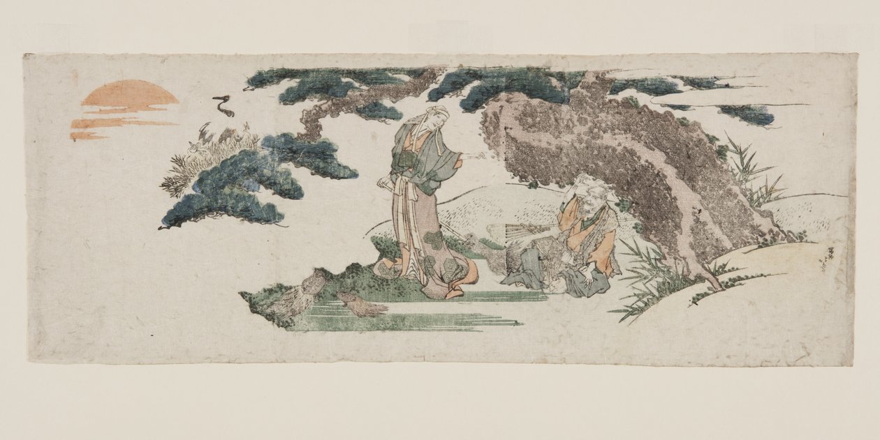 J? e Uba, o antigo casal de Takasago (impressão em bloco de madeira colorida) de Katsushika Hokusai