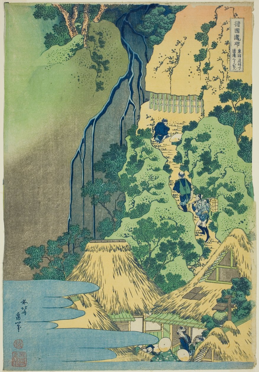 Santuário Kannon em Kiyo Falls em Sakanoshita no Tōkaidō, da série Tour of the Waterfalls in Various Provinces (Shokoku taki meguri) de Katsushika Hokusai