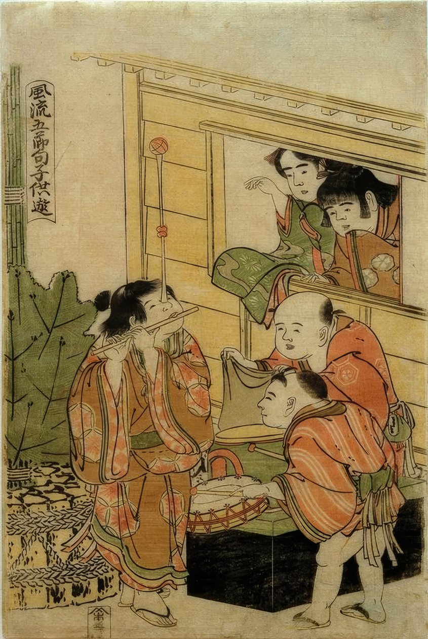 Jogos infantis para os cinco festivais anuais tradicionais de Katsushika Hokusai