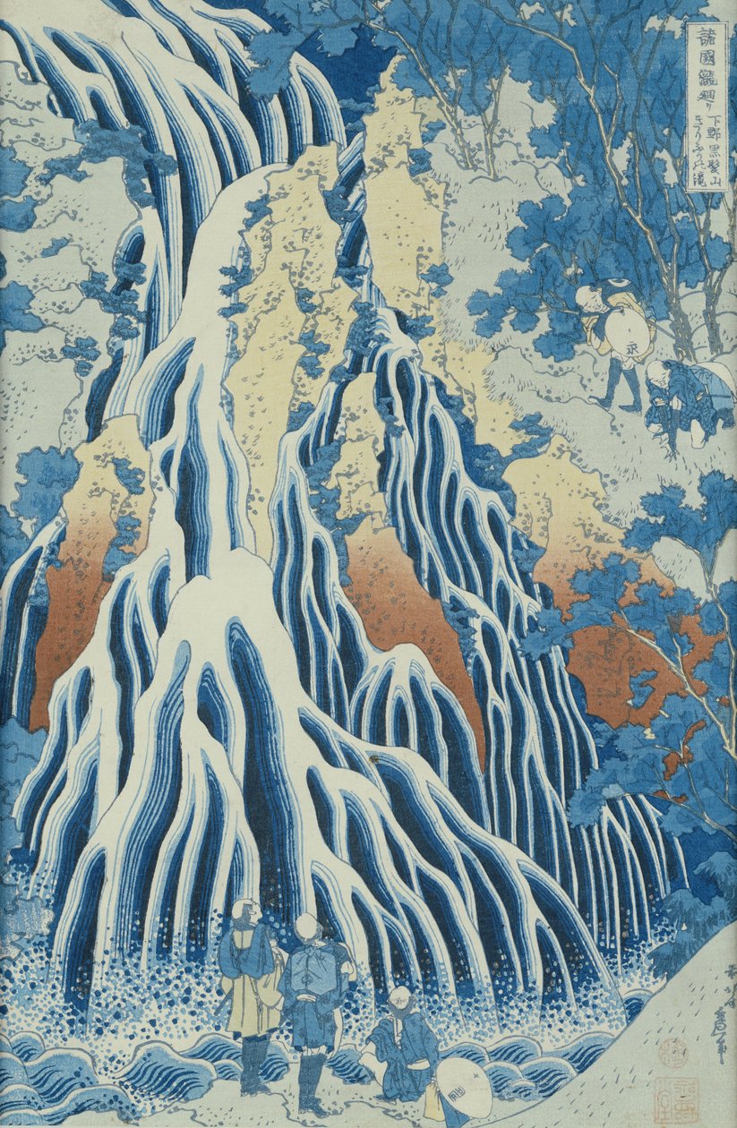 Queda Kirifuri no Monte Kurokami, da série &39;Shokoku Taki Meguri&39; (Uma Viagem às Cachoeiras de Todas as Províncias) c.1832 (impressão xilogravura colorida) de Katsushika Hokusai