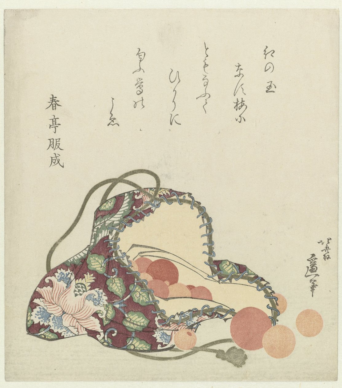 Contas de quartzo com bolsa de brocado de Katsushika Hokusai