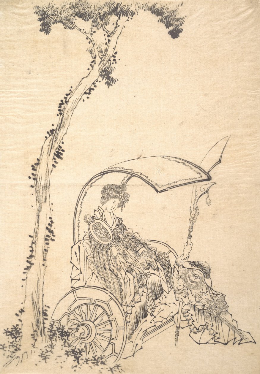 Senhora em uma carruagem. de Katsushika Hokusai