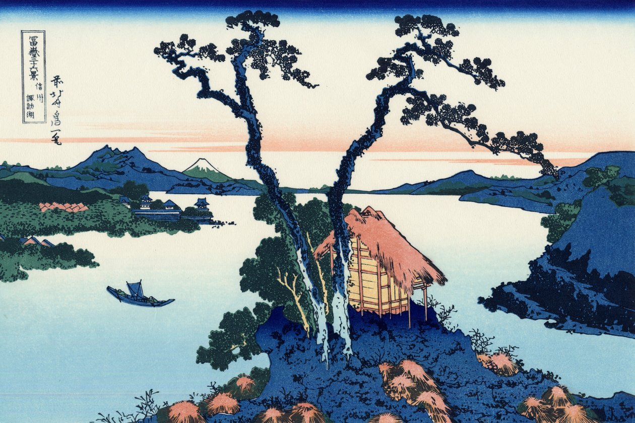 Lago Suwa, na província de Shinano, c.1830 (impressão em bloco de madeira) de Katsushika Hokusai