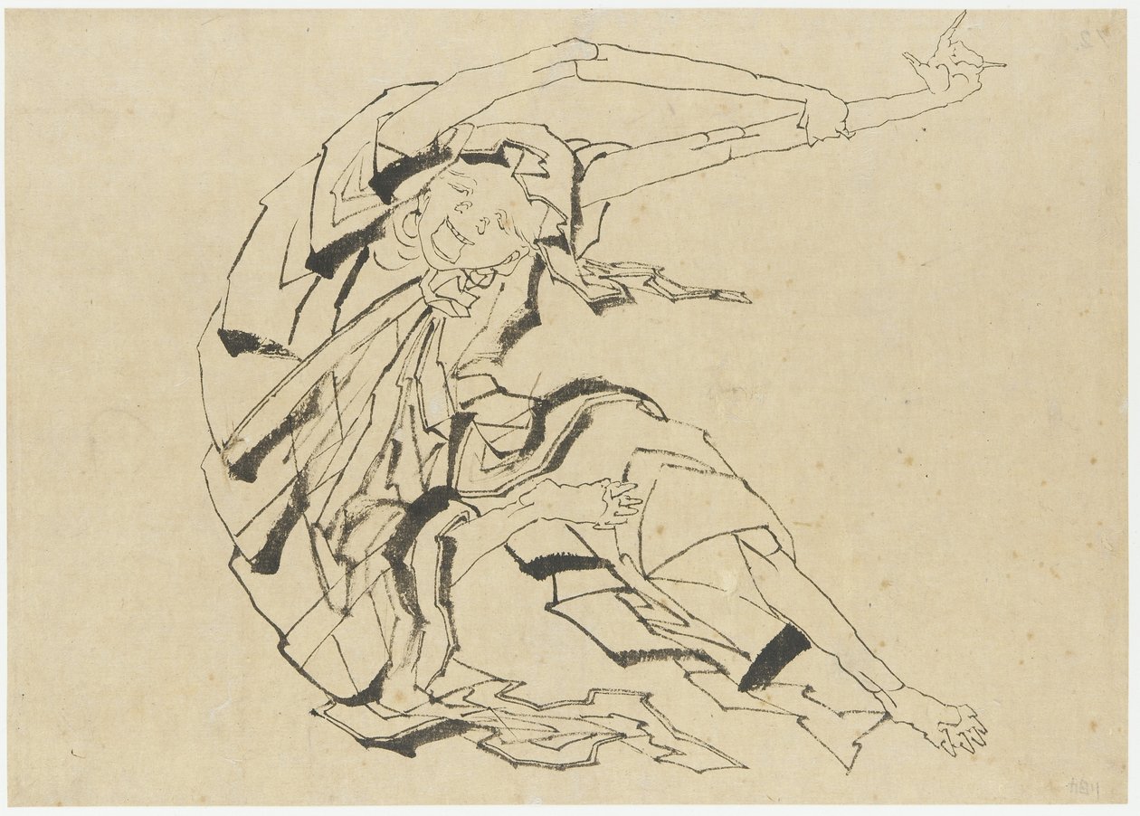 Homem armado longo que se alonga, período de Edo (tinta em papel) de Katsushika Hokusai