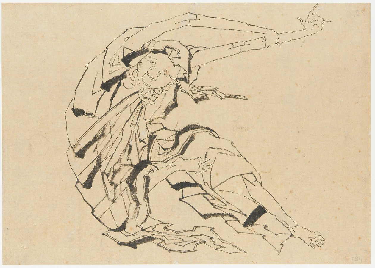 Homem de braços longos se alongando, período Edo, século XIX. de Katsushika Hokusai
