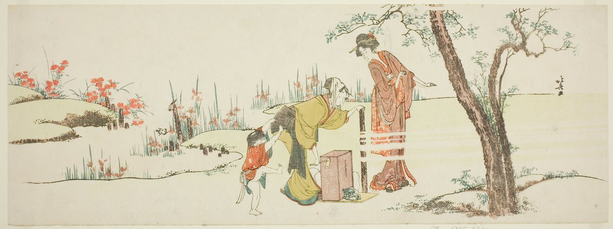 Fazendo cordões de papel para amarrar o cabelo de Katsushika Hokusai