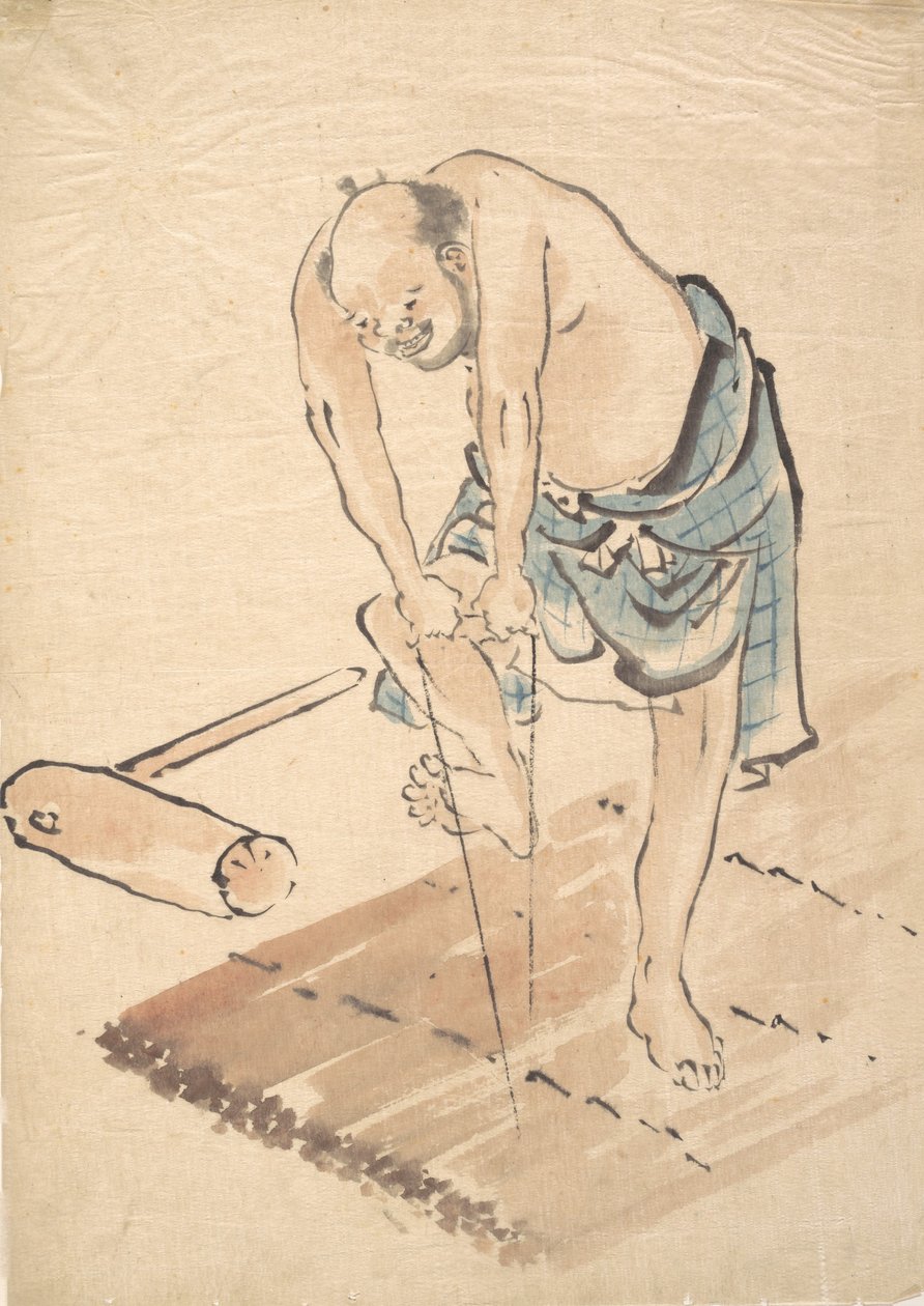 Homem em uma balsa. de Katsushika Hokusai