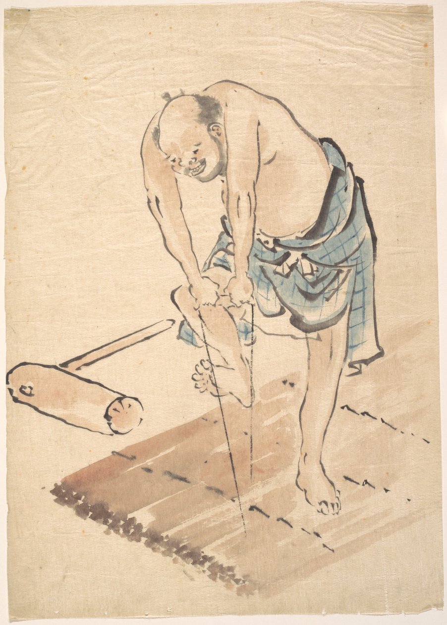 Homem numa jangada de Katsushika Hokusai