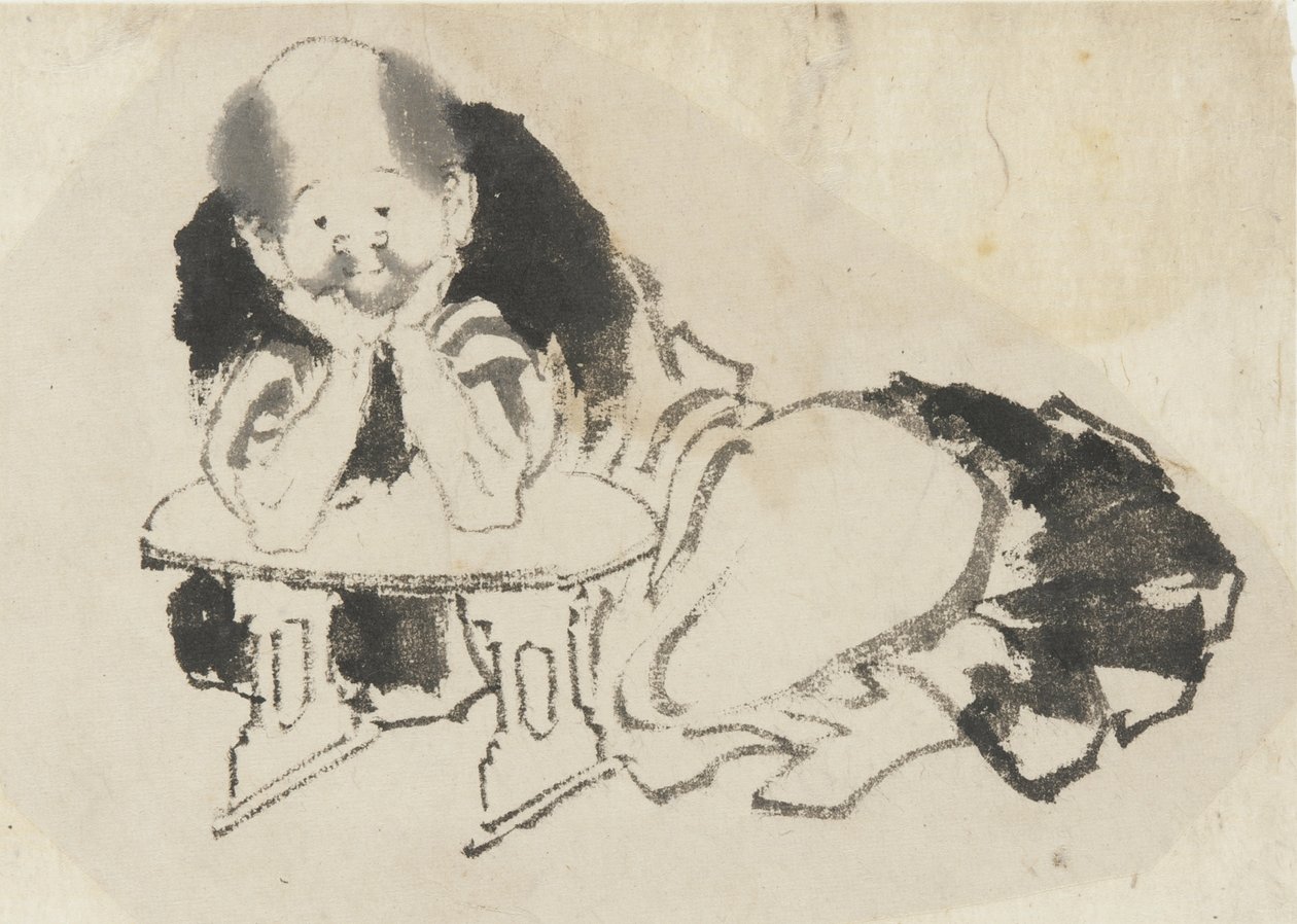 Homem sentado com um apoio de braço, período Edo (tinta no papel) de Katsushika Hokusai