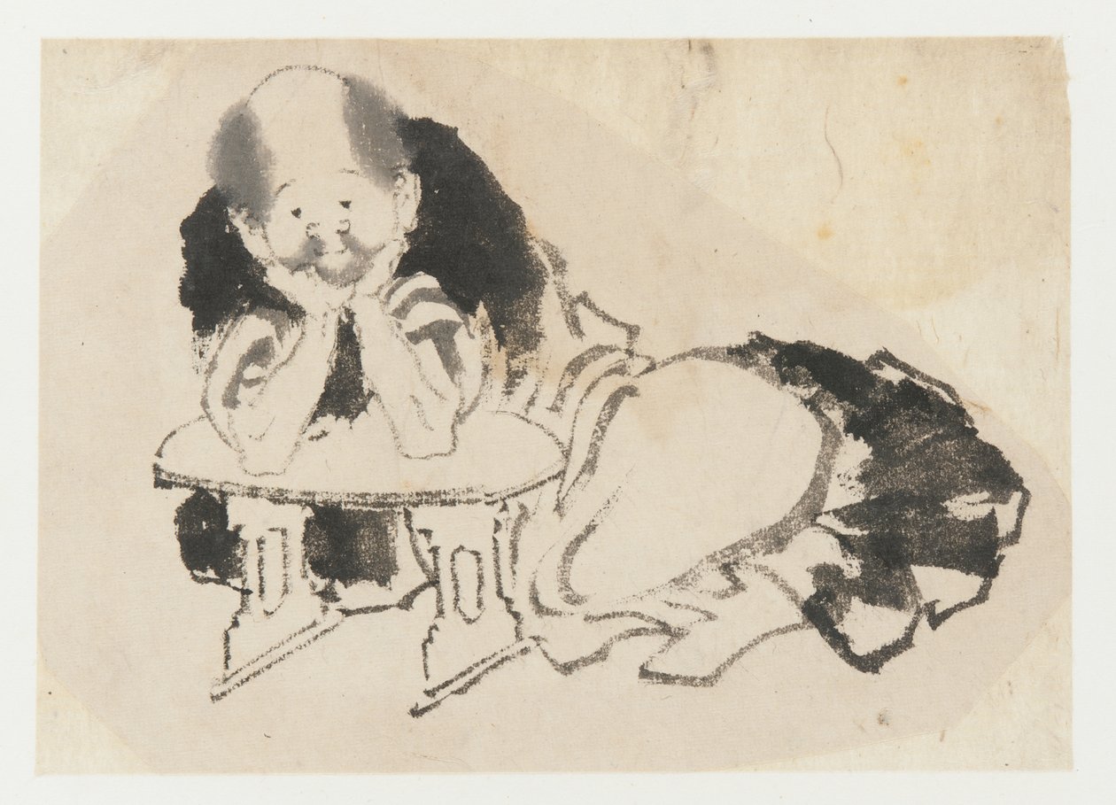 Homem sentado com apoio de braço, período Edo, século XIX. de Katsushika Hokusai