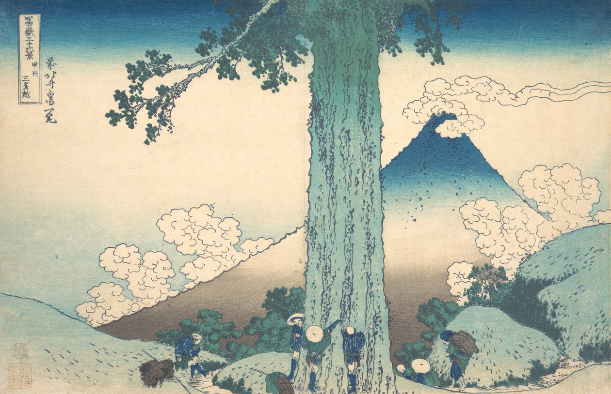 Mishima Pass na província de Kai Koshu Mishima goe, da série Trinta e seis vistas ..., ca. 1830-32. de Katsushika Hokusai
