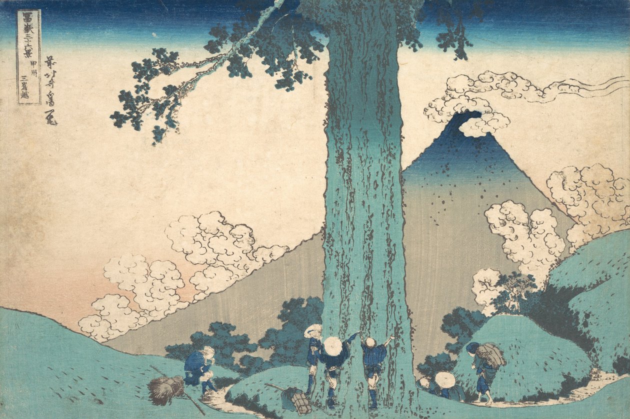 Mishima Pass na província de Kai Koshu Mishima goe, da série Trinta e seis vistas ..., ca. 1830-32. de Katsushika Hokusai