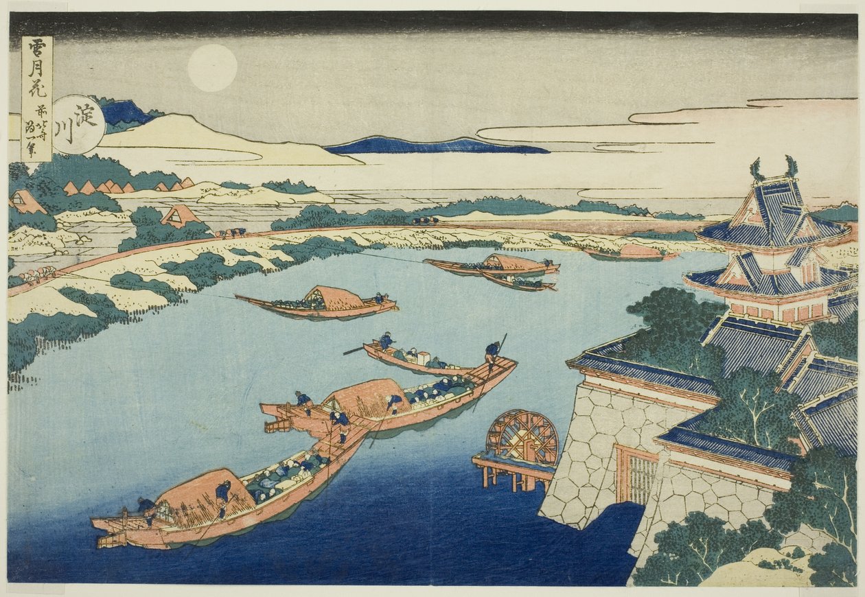 Luar no Rio Yodo (Yodogawa), da série "Neve, Lua e Flores (Setsugekka)" de Katsushika Hokusai