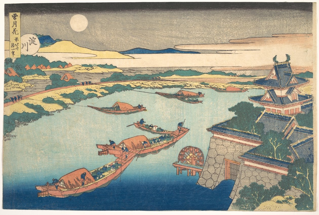 Luar no rio Yodo (Yodogawa), da série «Neve, Lua e Flores» (Setsugekka) de Katsushika Hokusai