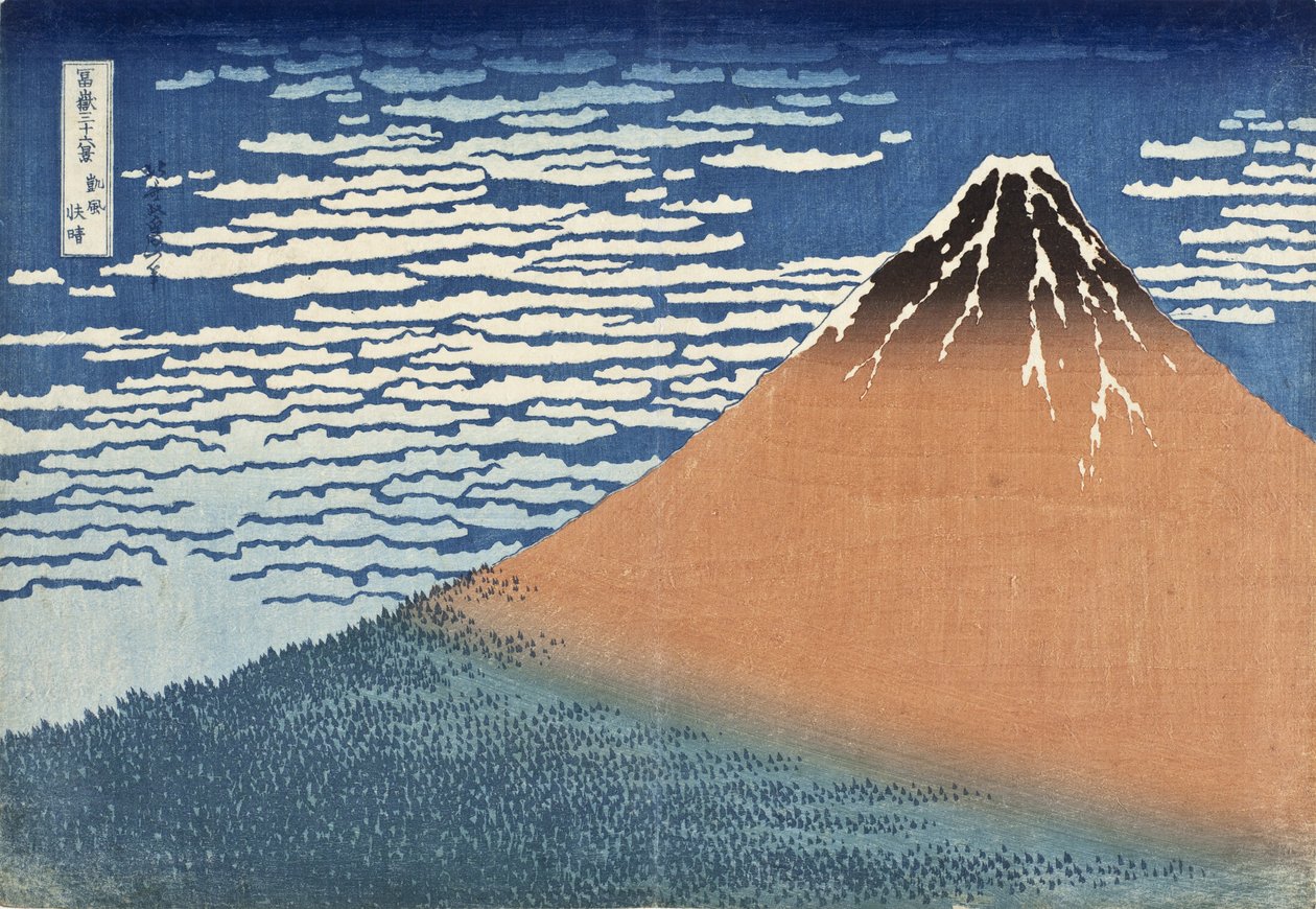 Monte Fuji em tempo claro (também conhecido como Fuji vermelho), c.1830 (impressão em xilogravura) de Katsushika Hokusai