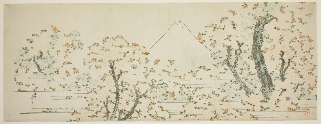 Monte Fuji com cerejeiras em flor de Katsushika Hokusai
