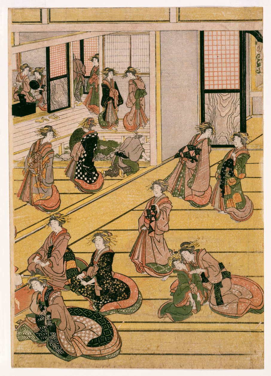 Dias de Ano Novo da Casa de Chá Ogi-ya, c.1810 (xilogravura) (ver também 406533, 406534 e 406535) de Katsushika Hokusai