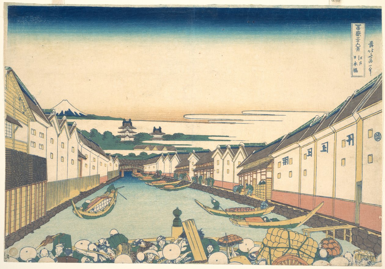 Nihonbashi em Edo (Edo Nihonbashi), da série «Trinta e seis vistas do Monte Fuji» (Fugaku sanjūrokkei) de Katsushika Hokusai