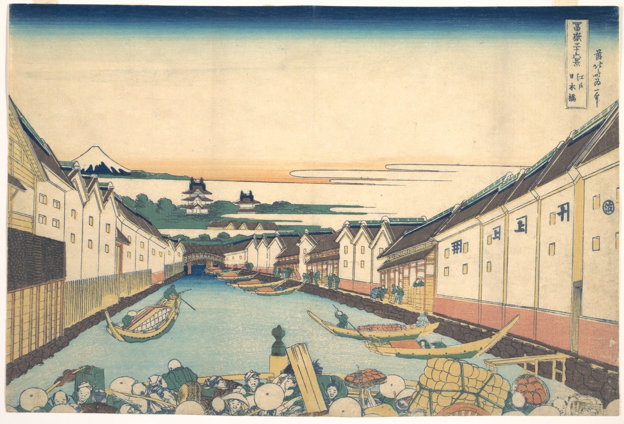 Nihonbashi em Edo (Edo Nihonbashi), da série «Trinta e seis vistas do Monte Fuji» (Fugaku sanjūrokkei) de Katsushika Hokusai
